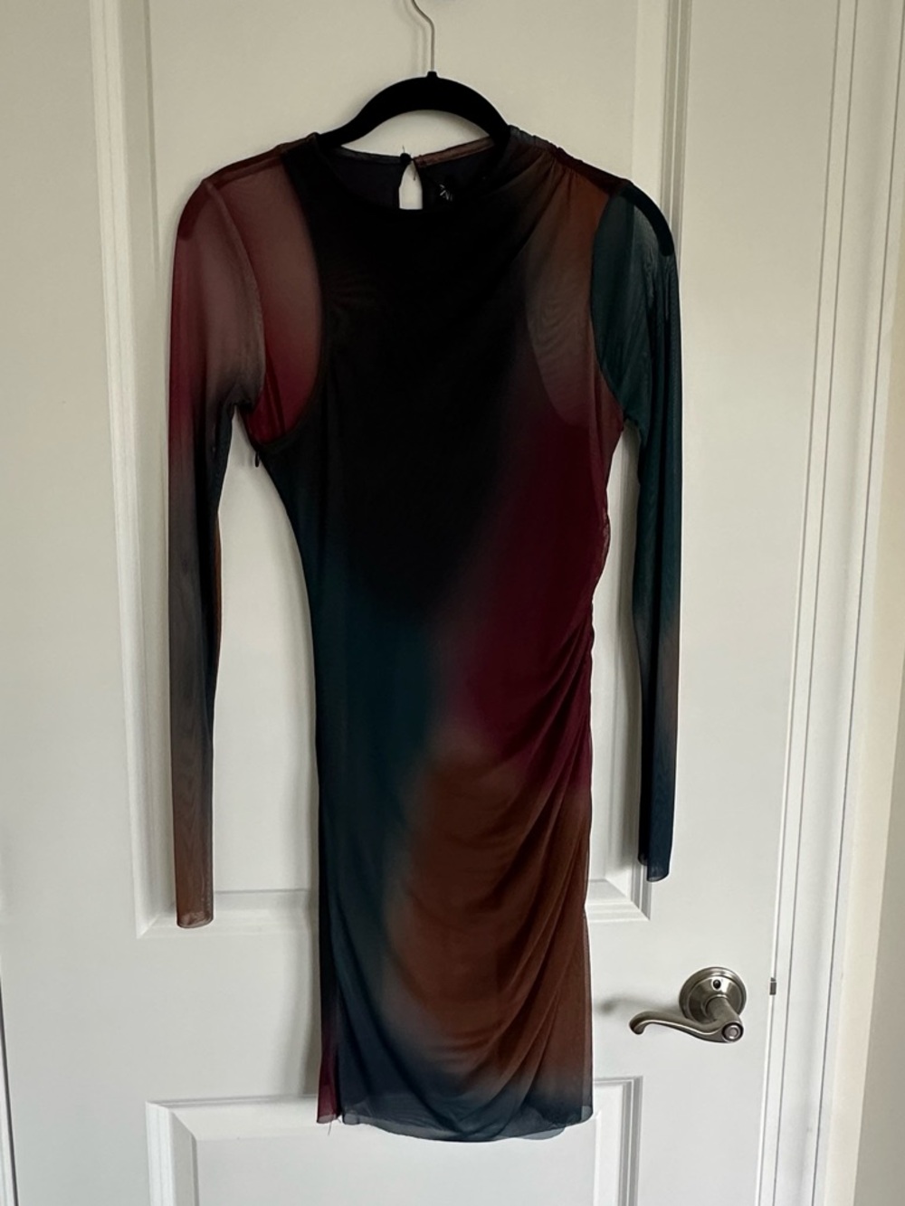 NWT Zara Tulle Mesh Ombré Mini Dress Ruched Long Sleeve Multicolor Size S